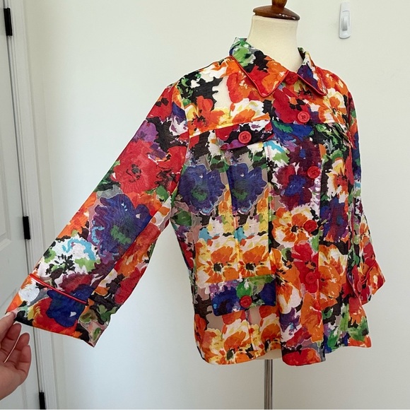 Erin London Floral Print Blazer Size XL Jacket 3/4 Sleeve Pink Career Office - Picture 3 of 13